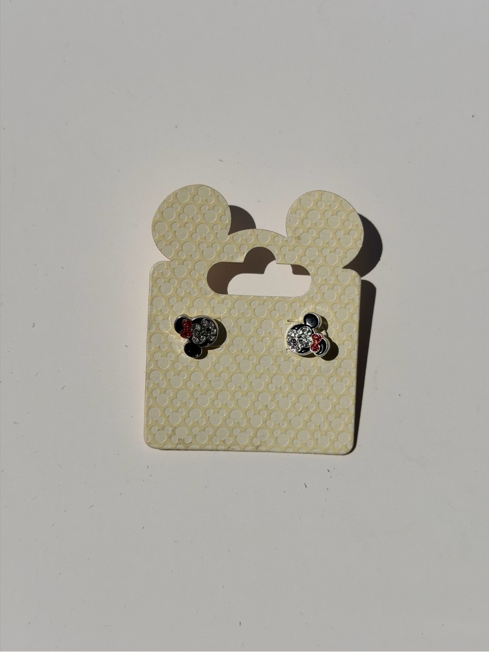 Kids Cute Mouse Face Stud Earrings in Silver with Red Bows